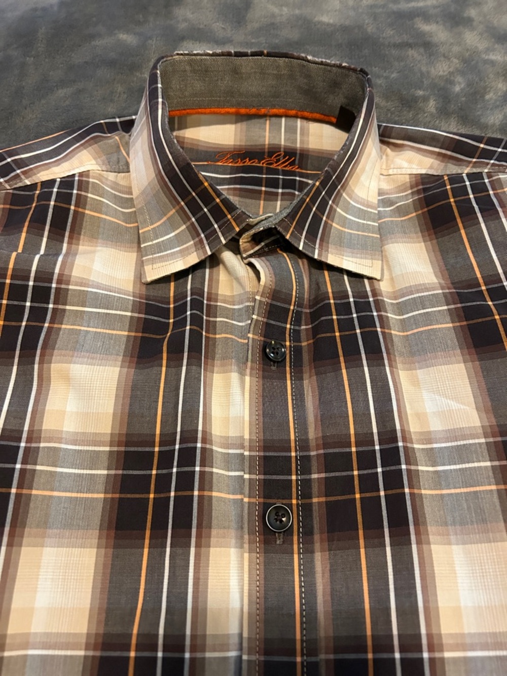 Tasso Elba Men's Brown Plaid Button-Down Shirt Size S